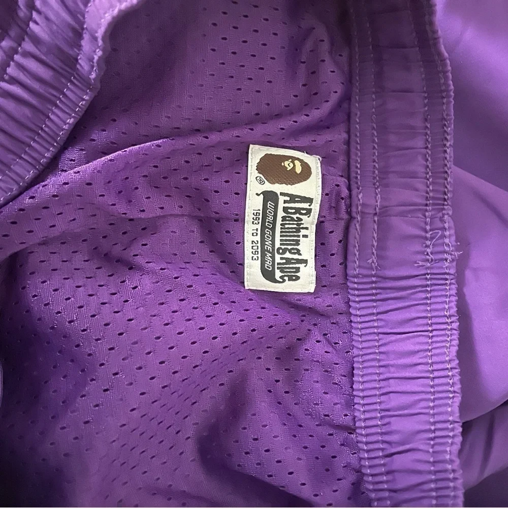 BAPE Purple Tiger SHORTS sz M Bathing Ape Japan Polyester Elastic Waist